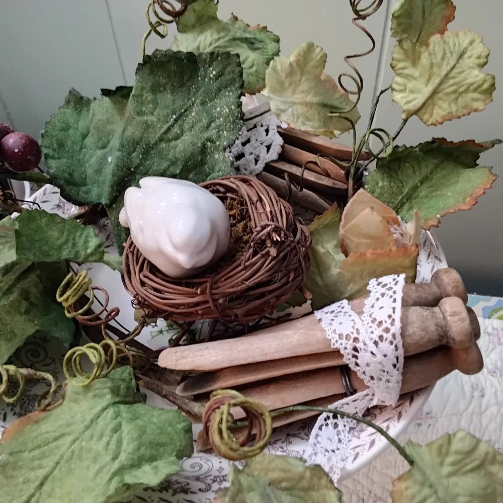 Elegant Faux Floral Arrangement with Grapes and Leaves